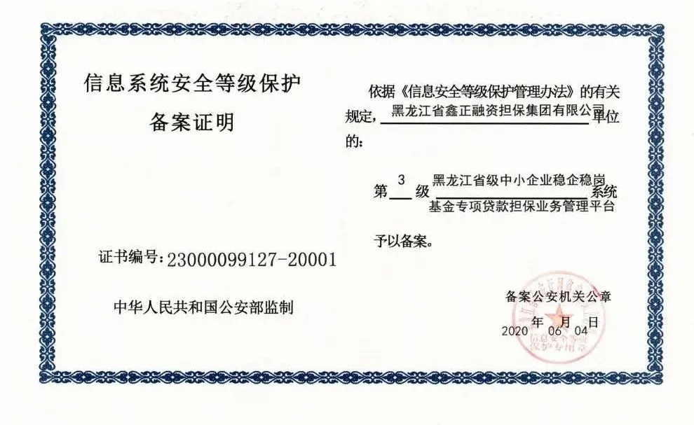 華天動力OA協助鑫正擔保“雙穩平臺”通過“等保三級”審驗